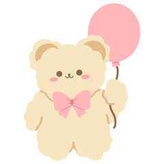 cute bear coquette Ribbon pink aesthetic illustration 