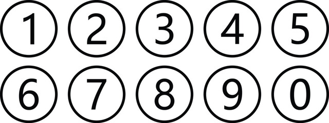 simple number icon with round circle. 0 to 9 number symbol vector.
