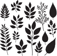 collection of different leaf icon silhouette vector art illustration