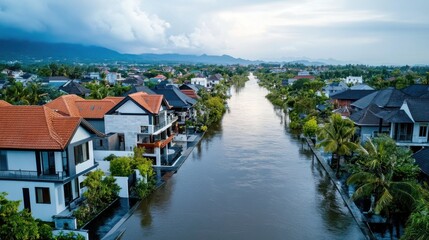 Obraz premium Flooded Urban Area After Climate Change Event