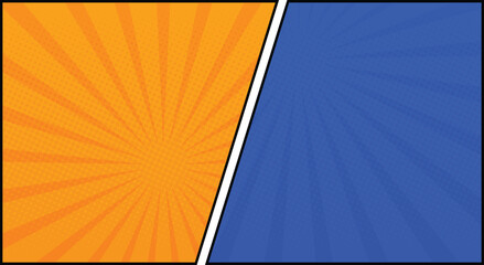 comic book frame panel colorful background with spiral rays and halftone dots