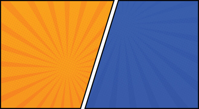 comic book frame panel colorful background with spiral rays and halftone dots