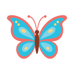 Colorful cartoon butterfly vector illustration, Bright and colorful cartoon butterfly with decorative patterns and vibrant colors, isolated on a white background.
