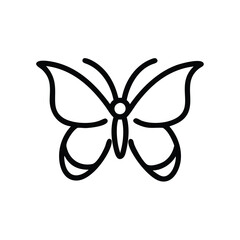 Butterfly line art icon, Simple black and white line drawing of a butterfly, perfect for nature, wildlife, and decorative design themes.

