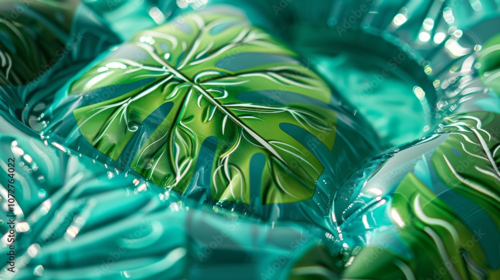 Poster a closeup shot of a palmshaped pool float highlighting the intricate details of the plastic texture 