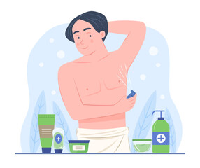 Healthy Man Spraying Cologne Perfume on Body for Beauty Skin Treatment Concept Illustration