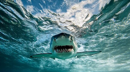 Great White Shark Underwater with Open Mouth