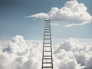 Stepladder leading to the clouds. Success and progress concept. Minimal composition