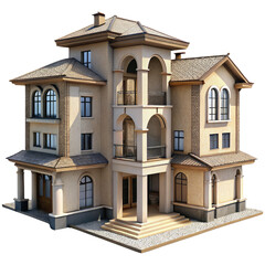 Bungalow Villa House Isolated on Transparent Background, Realistic Model for Architecture, Real Estate, and Property Design