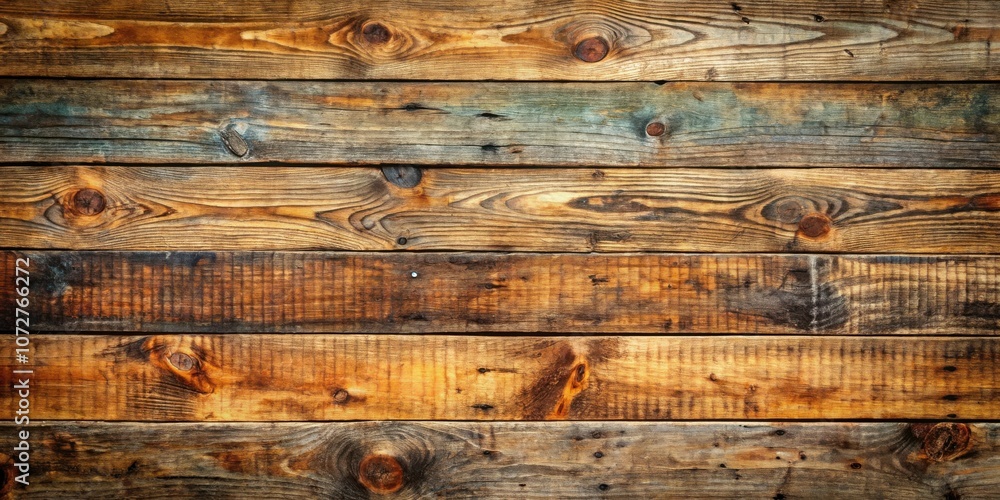 Poster A weathered wooden plank background with a rustic and natural texture, featuring knots and grain patterns in a warm brown color palette.