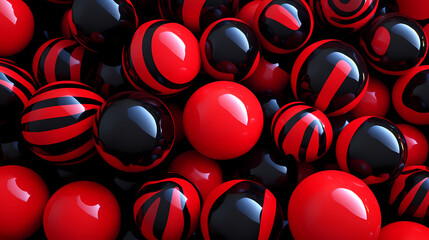 A vibrant array of red and black spheres, creating an eye-catching pattern that draws attention. Whimsical. Illustration