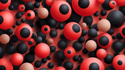 A vibrant array of red and black spheres, creating an eye-catching pattern that draws attention. Whimsical. Illustration