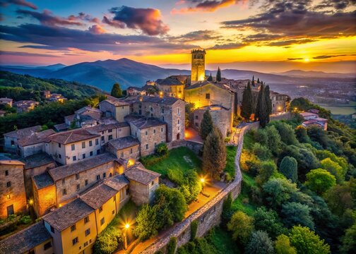 Long Exposure of Santa Fiora: Exploring the Timeless Beauty of a Medieval Village in Tuscany with Stone Alleys and Lush Countryside Landscape