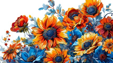 A vibrant embroidered artwork showcasing sunflowers and other colorful flowers in rich detail, celebrating nature through creative textile design. Ideal for themes of craftsmanship, floral art