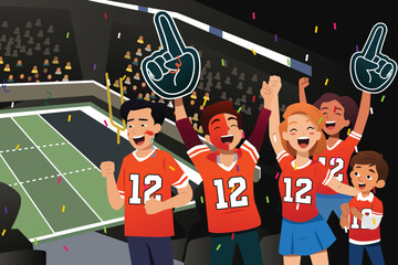 Football Fans Cheering in Stadium Vector Illustration