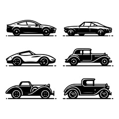 Classic and Contemporary Car Silhouettes for Iconic Logos and Apparel Design
