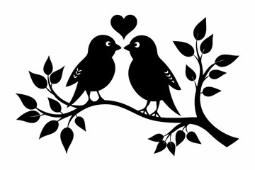 two love birds sitting on a branch of tree silhouette vector art illustration