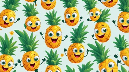Obraz premium A charming pineapple character with friendly facial features in different action poses: 