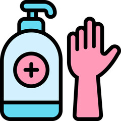 Gloves And Sanitizer Colored Outline Icon Design Vector