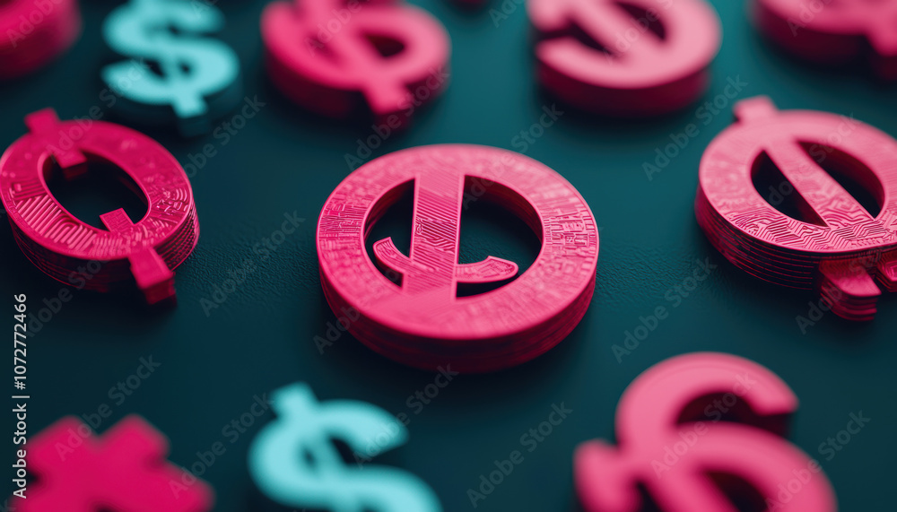 Poster the image features colorful currency symbols on a dark surface, highlighting the concept of money, f