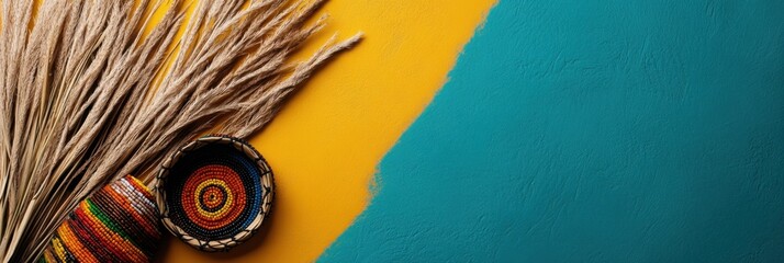 Celebration of south african heritage day with traditional woven baskets and natural elements