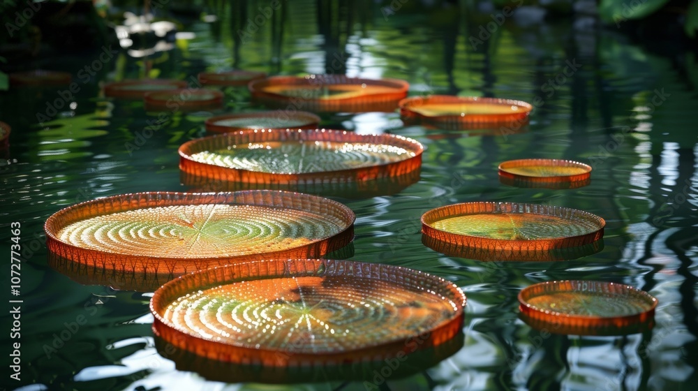 Poster in the midst of a serene pond a of floating lily pads seem to dance and play with each other resembl