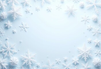 A stunning winter backdrop featuring an array of frosty snowflakes against a soft blue background, perfect for holiday themes and seasonal designs