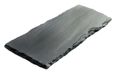 Empty black slate stone isolated on transparent background, top view