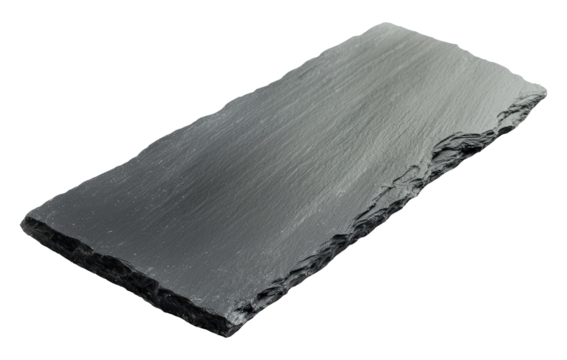 Empty black slate stone isolated on transparent background, top view