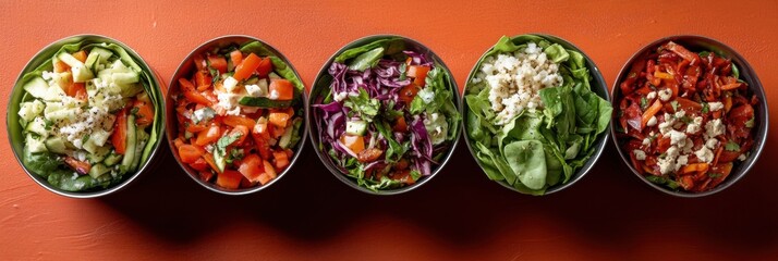 Fresh and vibrant veggie wraps flat lay on orange background for healthy eating inspiration