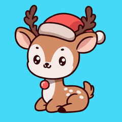 A cute reindeer wearing a Santa hat. vector graphic of a festive reindeer, perfect for Christmas, winter, or holiday-themed designs.