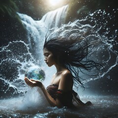 Fototapeta premium Freeze the Moment Young Woman and Water Splash in Harmony 
