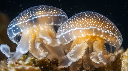 Two Spotted Jellyfish Resting on the Seabed