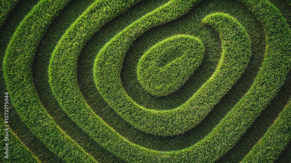 Aufkleber top-down view of a green grass field with symmetrical patterns created by recent mowing.