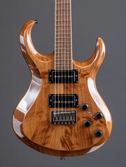 Explore the craftsmanship and design of a stunning electric guitar with a beautiful wood finish
