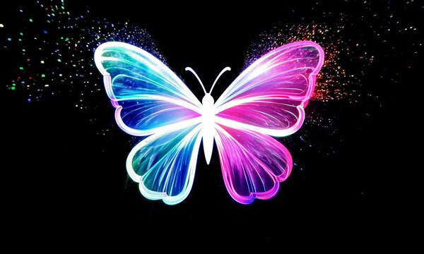 Colorful particles butterfly explosion on black background