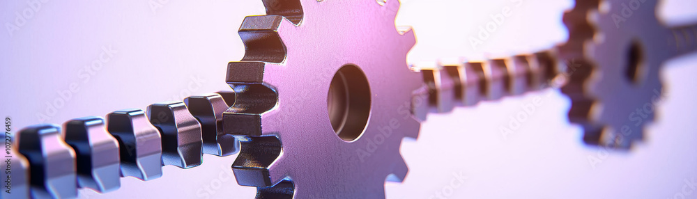 Aufkleber a close-up of interlocking metallic gears, showcasing intricate details and a smooth mechanical conn