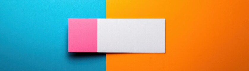 Fototapeta premium Flat lay of a blank card on a colorful pastel background, ideal for seasonal or holiday designs, Card on pastel background flat lay, Bright and versatile