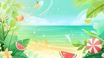 Vibrant Cartoon Summer Green Background Picture: A Refreshing Escape