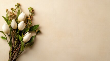 Minimalist flat lay with white flowers for martin luther king jr. day inspiration and spring themes