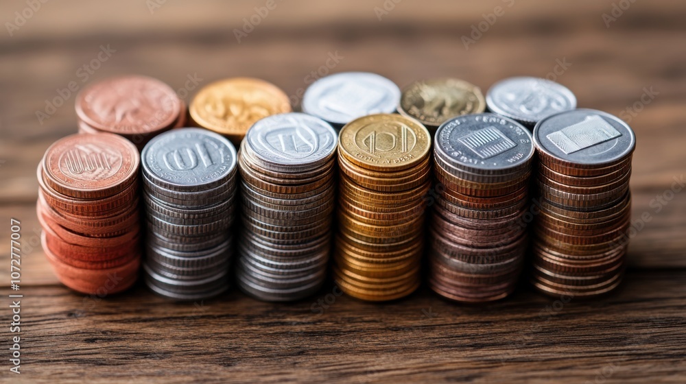 Poster stacked coins illustrating currency and inflation concepts
