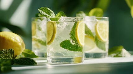 Refreshing spring lemonade with mint garnish in sunlit setting