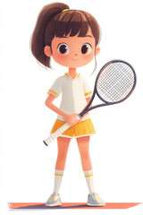 Cartoon girl playing tennis