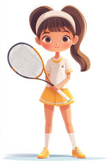 Cartoon girl playing tennis