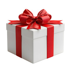 Obraz premium White gift box with red ribbon bow, isolated on white