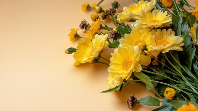 Yellow daisies for ethiopian meskel celebration with cross decoration on soft background