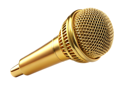 Shine golden mic isolated on transparent background Png
