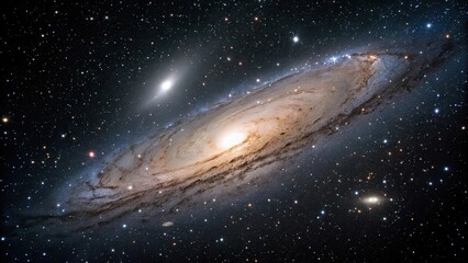 Fototapeta premium A stunning vista of the Andromeda galaxy with numerous stars and a bright central core, Andromeda, celestial, cosmos