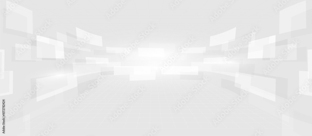 Poster Abstract White Background with Floating Panels and Perspective Grid