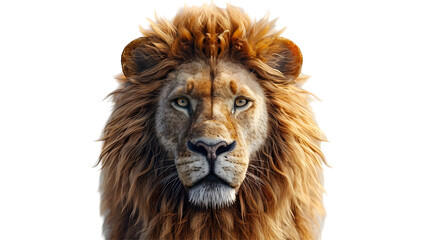 Fototapeta premium Portrait of a Male adult lion looking at the camera, Panthera leo, isolated on white